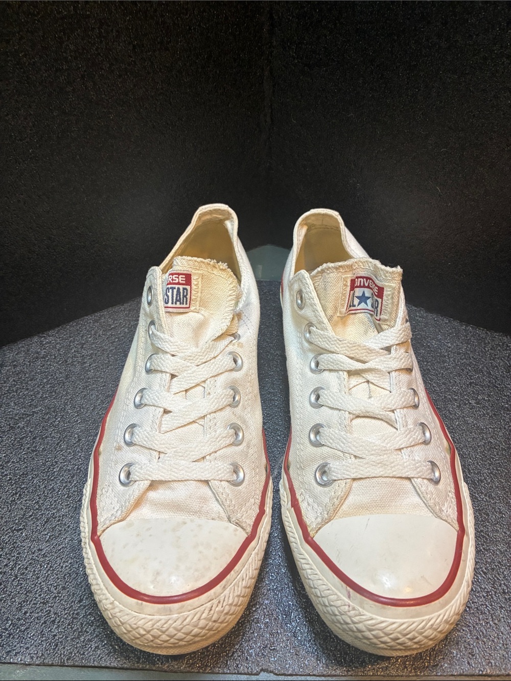 Converse White Canvas Low Top Sneakers with Red Trim